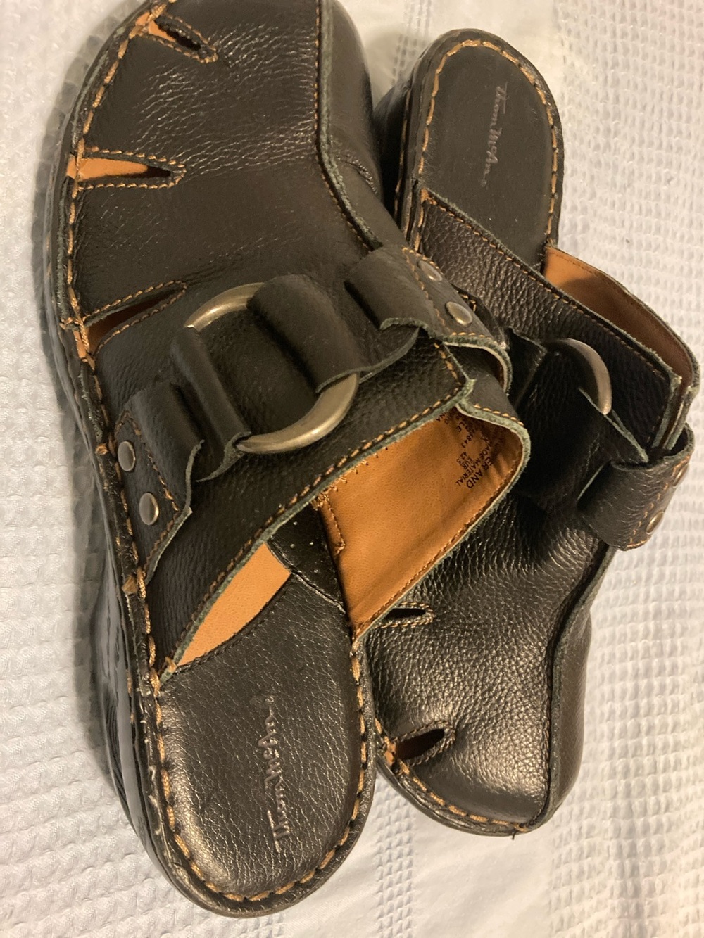 Women thomMann Black Buckle Leather 10 Sandals